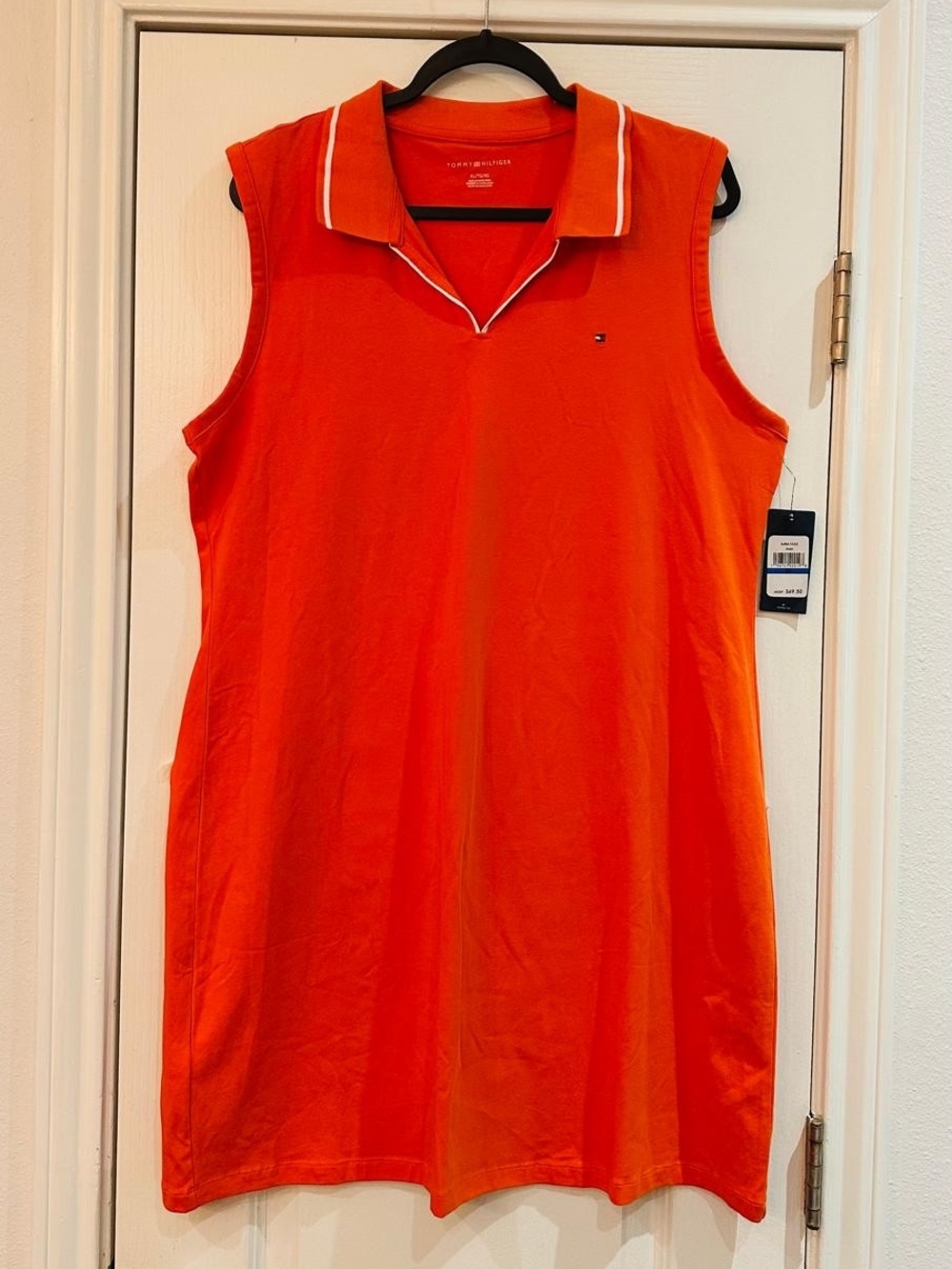 Tommy Hilfiger Sleeveless Polo Dress in Orange with White Trim